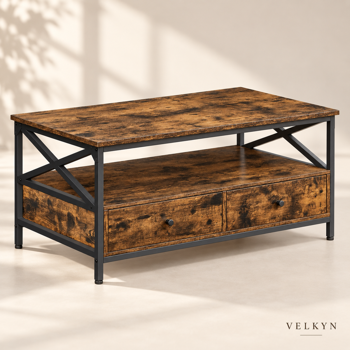 Table basse VELKYN avec 2 tiroirs, vue catalogue