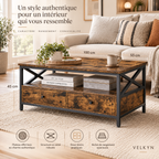 Table basse VELKYN en bois brun dans un salon