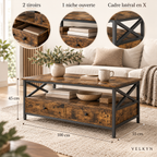 Détails de la table basse VELKYN avec 2 tiroirs