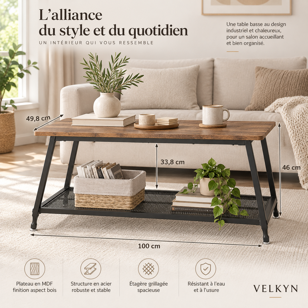 Table basse industrielle VELKYN dans un salon
