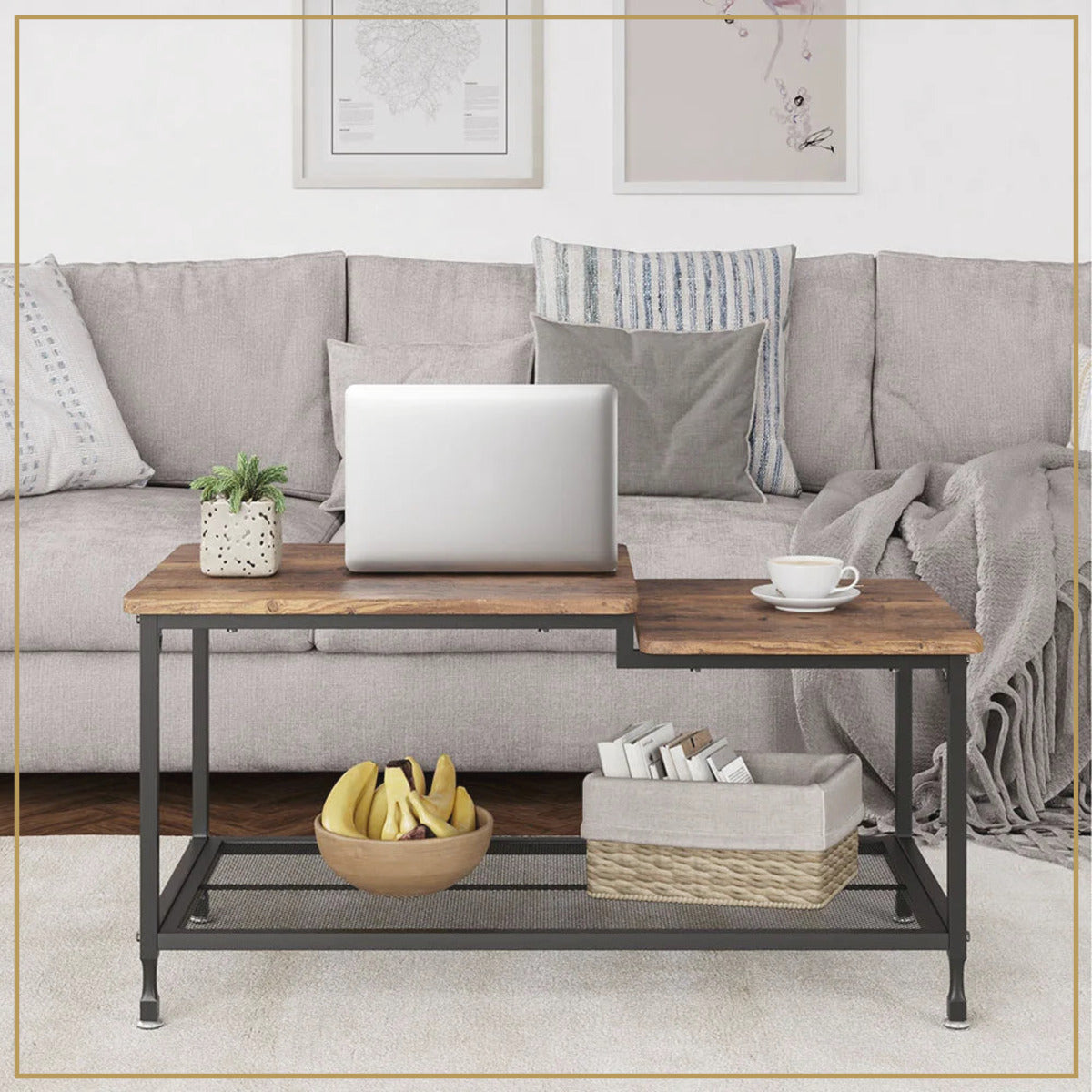 Table basse industrielle – 2 niveaux – mise en situation