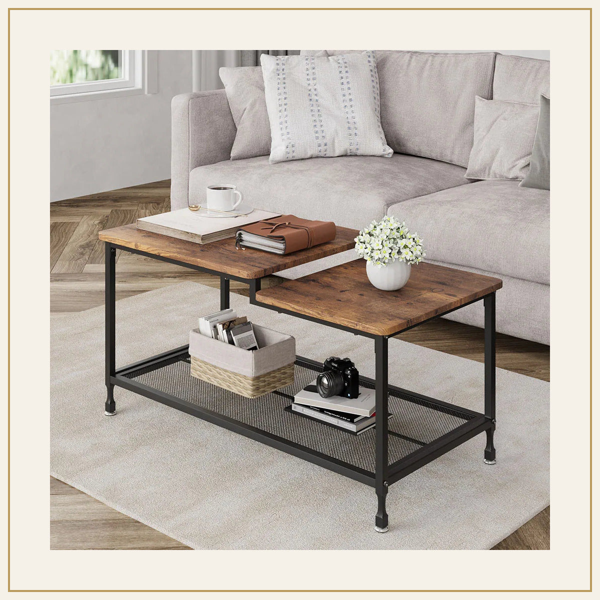 Table basse industrielle – 2 niveaux – vue principale