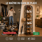 Tour à chaussures – 8 niveaux, bois composite & métal