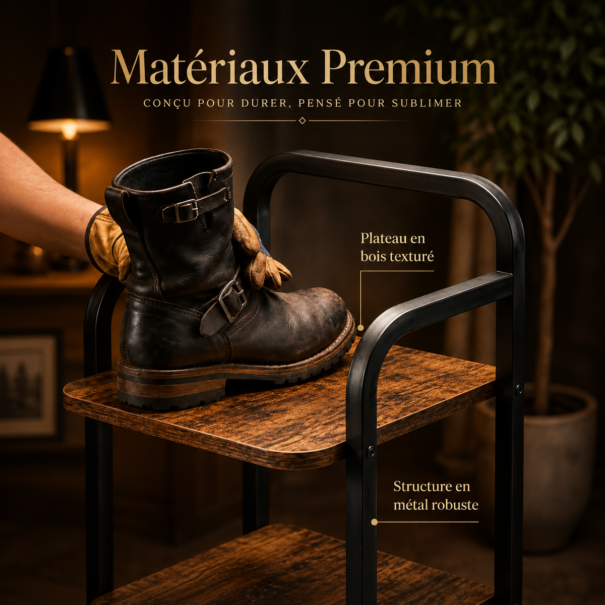 Tour à chaussures – 8 niveaux, bois composite & métal