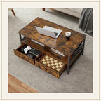 Table basse VASAGLE avec 2 tiroirs – Bois brun et métal noir – vue principale